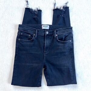 AGOLDE Sophie Skinny ankle jeans raw frayed hem black size 29